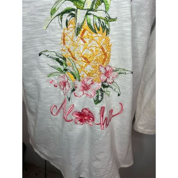 NWT TOMMY BAHAMA ASHBY ISLES EMBROIDERED PINEAPPLE 3/4 SLEEVE SHIRT SIZE SMALL - Picture 6 of 8